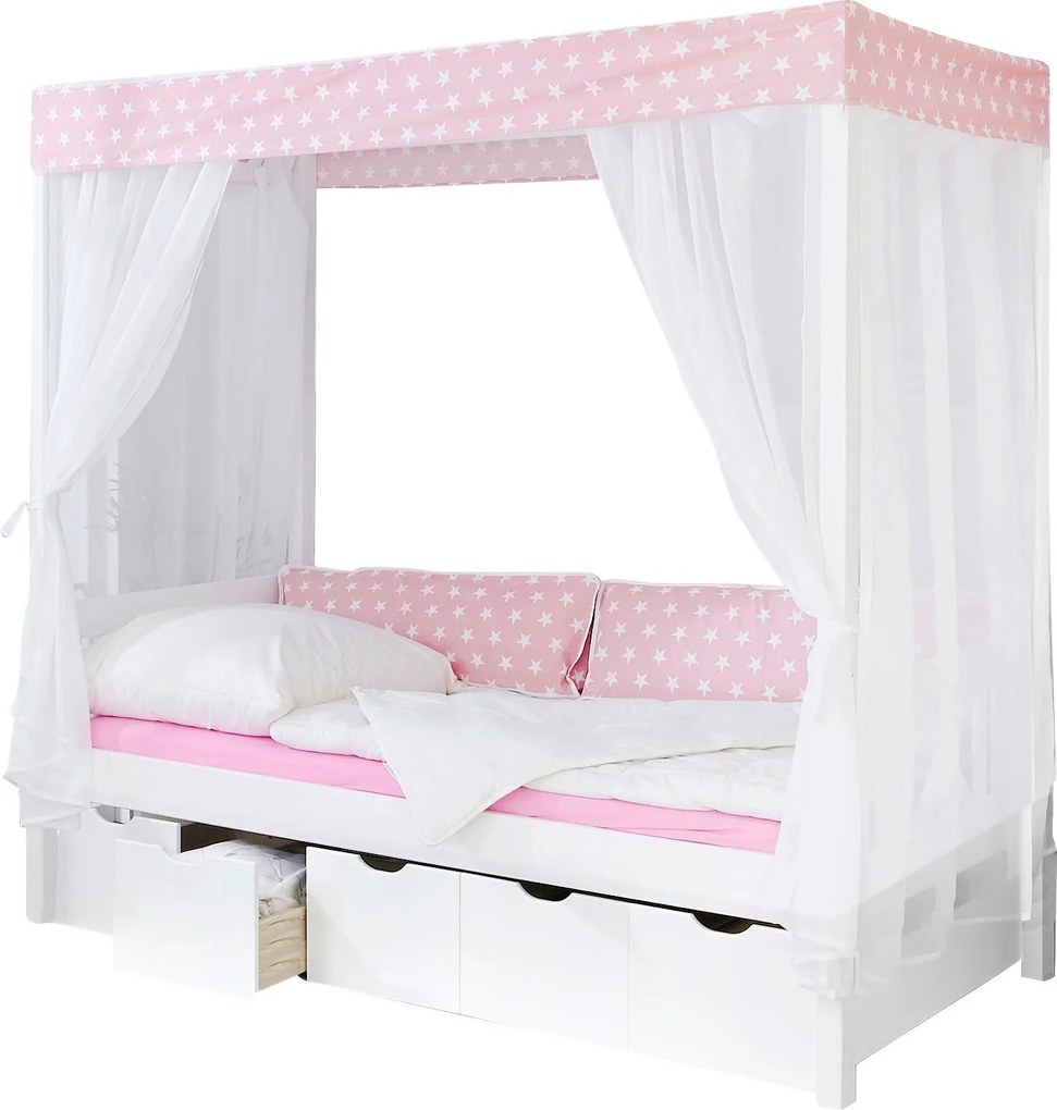 XXXLutz POSTEĽ S NEBESAMI, 90/200 cm ružová, biela Livetastic - Postele - 000406004010