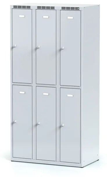 Alfa 3 Kovová šatníková skrinka s úložnými boxami, 6 boxov, 1800 x 900 x 500 mm, otočný zámok, sivé dvere