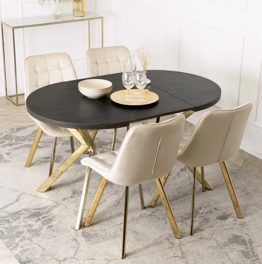 Rozkladací stôl DORIAN 80-160 cm čierny/zlatý