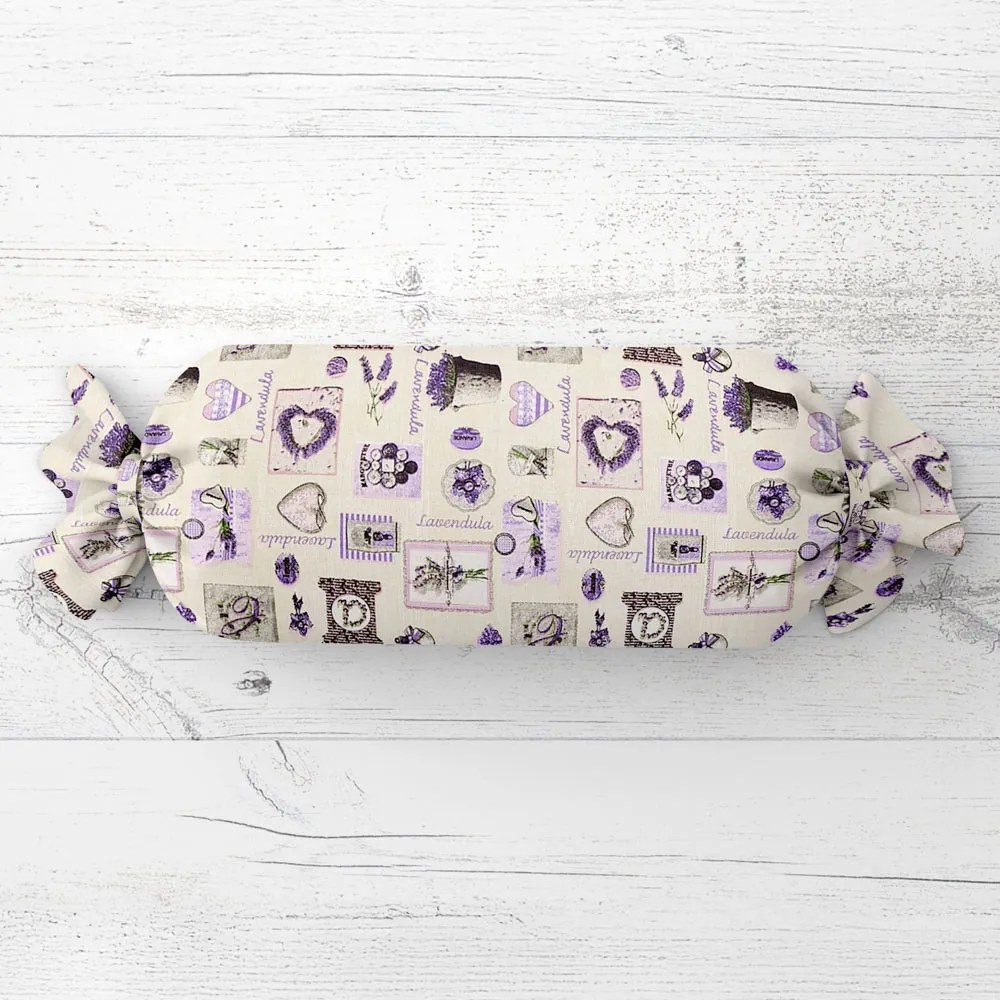 Biante Vankúš valec bonbon Sandra SA-479 Levandule na krémovom 15x40 cm