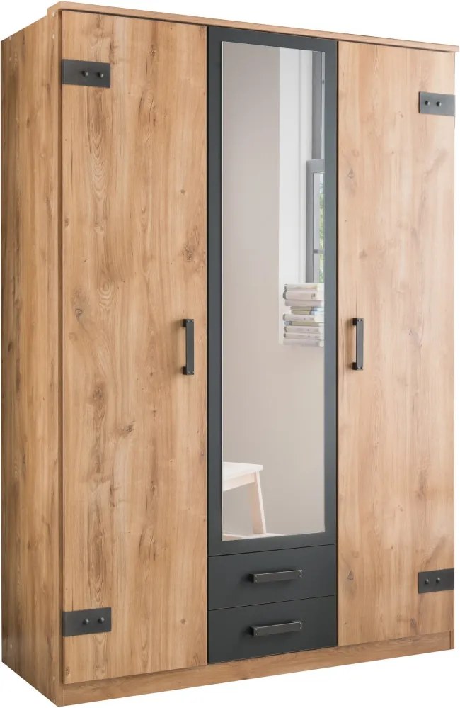 Šatníková skriňa so zrkadlom Cork, 135 cm, doskový dub/grafit