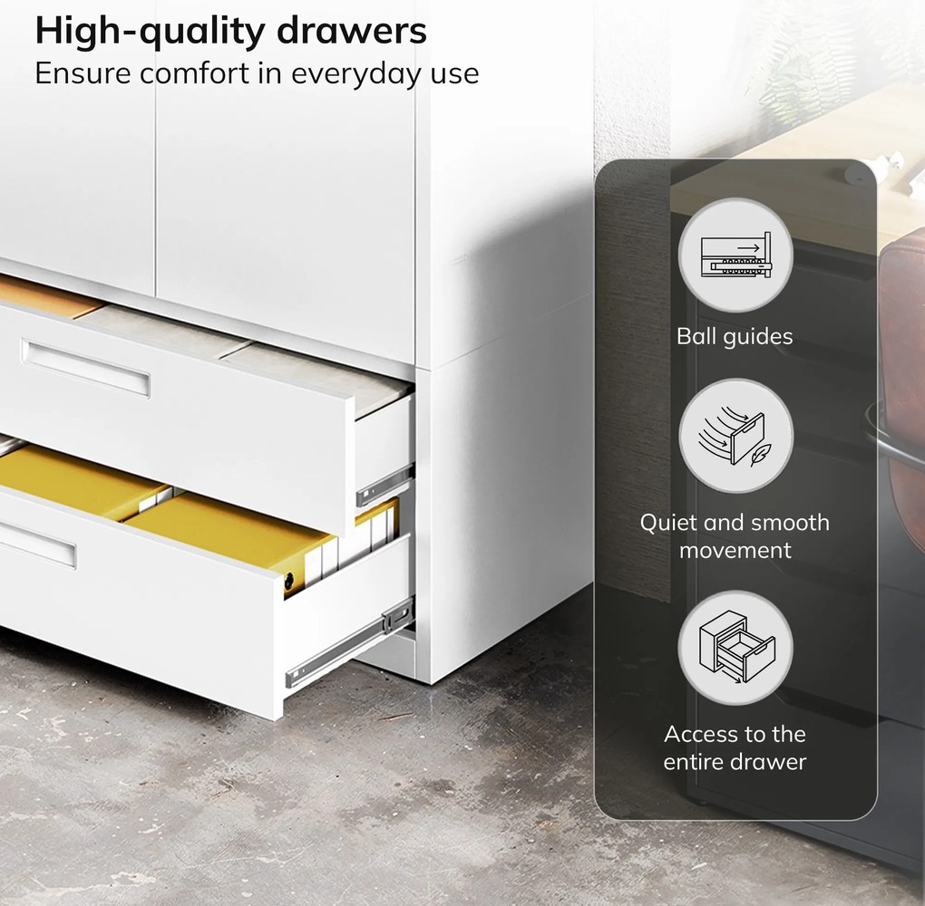 Kovová skriňa MEGAN – biela, zásuvka na dokumenty, 195 cm