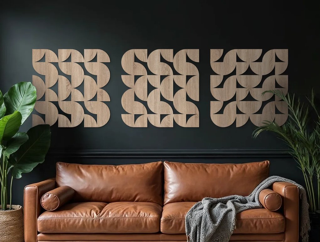 drevko 3-dielny obraz na stenu Oblúčiky Rozmer obrazu: 33,5 x 110 cm, Farba dekorácie: Čierna