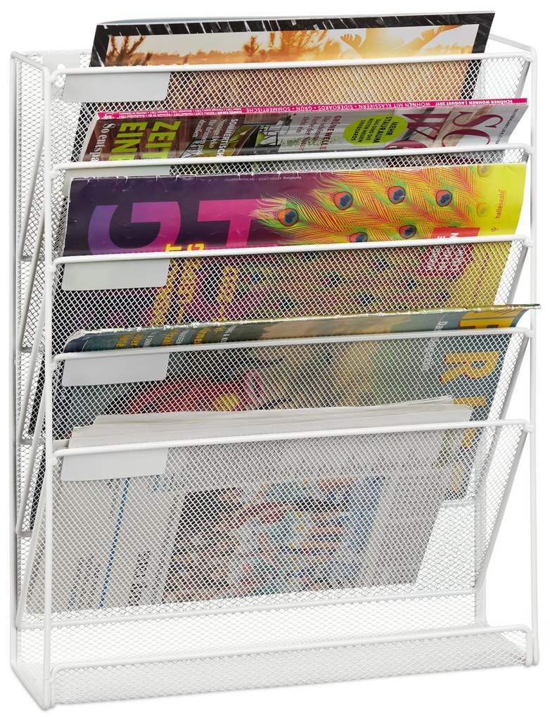 Nástenný stojan na noviny a časopisy RD2568 – biely kovový organizér