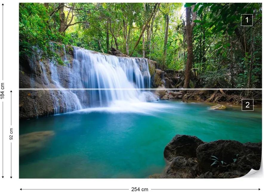 Fototapeta GLIX - Turquoise Forest Lake Waterfall + lepidlo ZADARMO Vliesová tapeta  - 254x184 cm