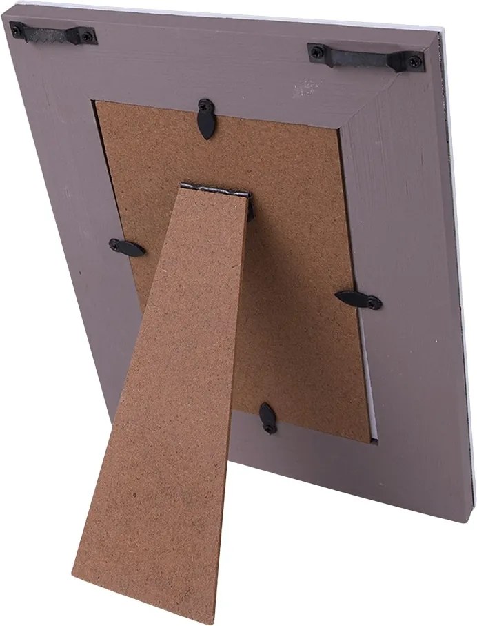 Šedý drevený fotorámik s bielou patinou a pierkami Woodia - 17*1*22 cm / 10*15 cm