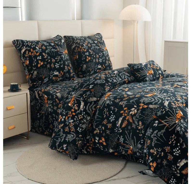 Súprava mikroplyšových obliečok THE FOX AND THE HARE tmavozelené + plachta mikroplyš SOFT 90x200 cm biela, jednolôžko