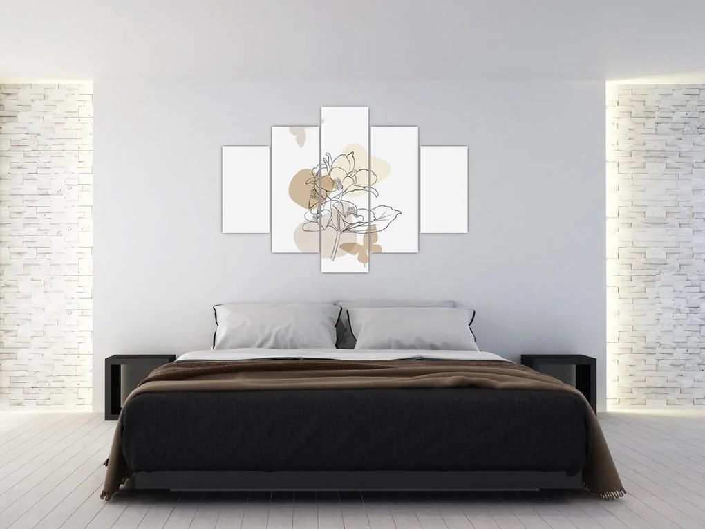 Obraz - Béžové kvety s motýľom N⁰1 (150x105 cm)