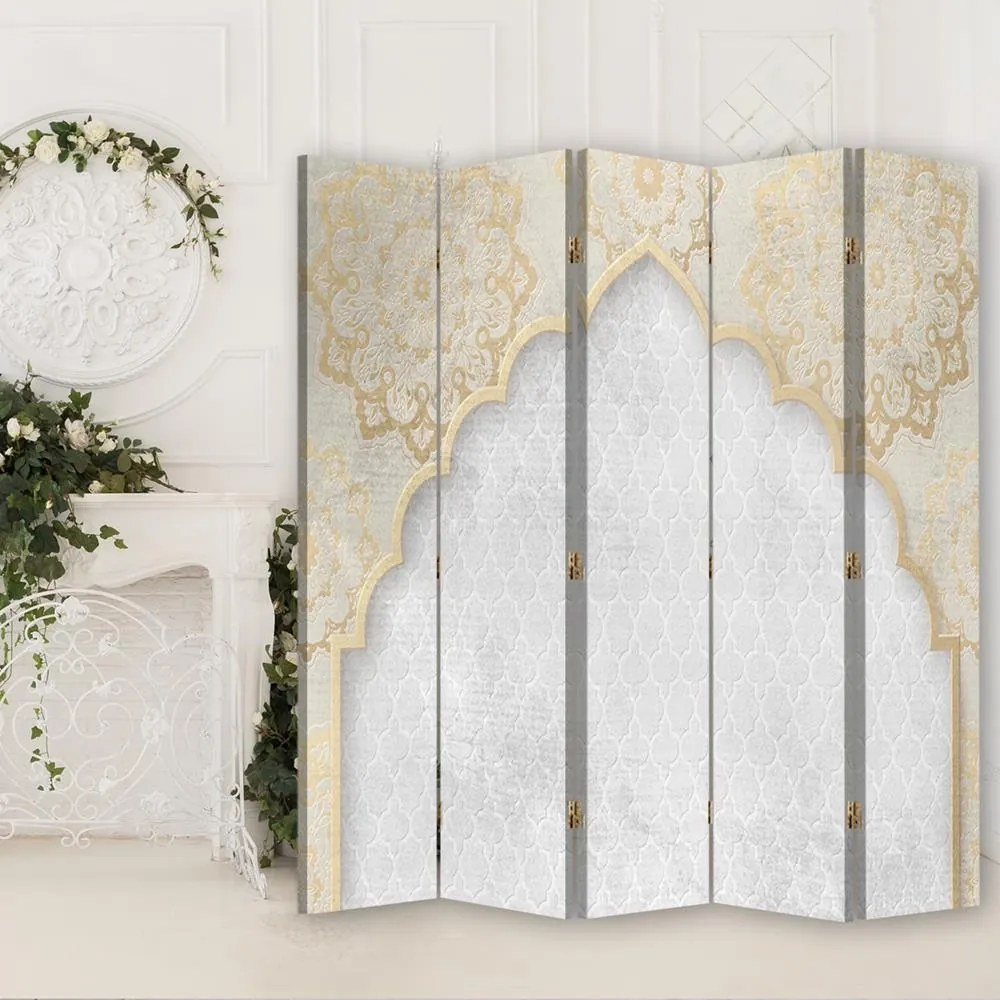 Gario Paraván Orientálny vzor v zlatej farbe Rozmery: 145 x 170 cm, Prevedenie: Otočný paraván 360°