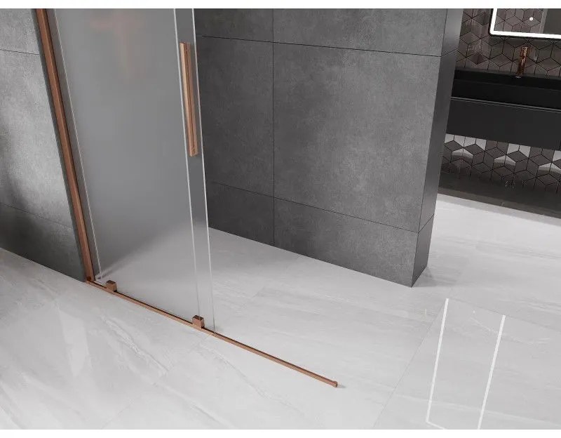Mexen Velar, sprchová zástena s posuvnými dverami Walk-in 150 x 200 cm, 8mm sklo námraza, ružové zlato, 871-150-000-33-60