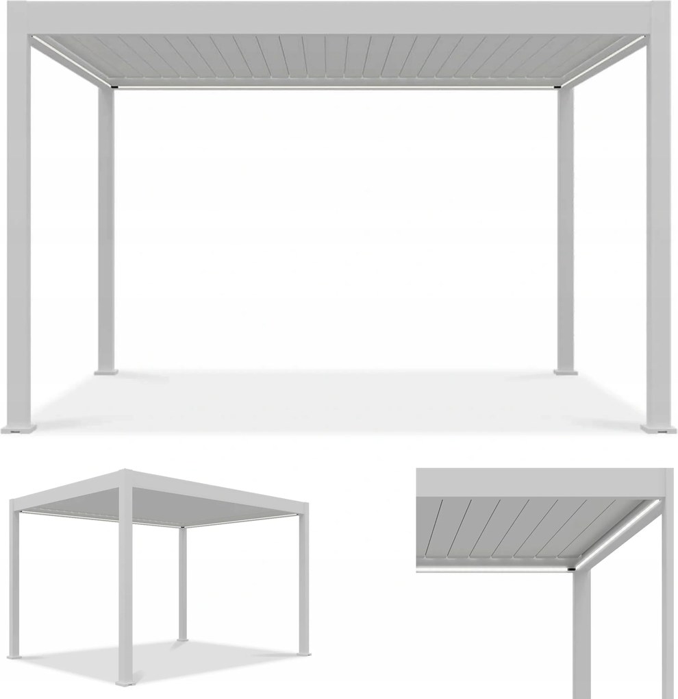 Záhradná pergola Zastrešenie Elegance Automatic 3x4 s Led osvetlením, biela