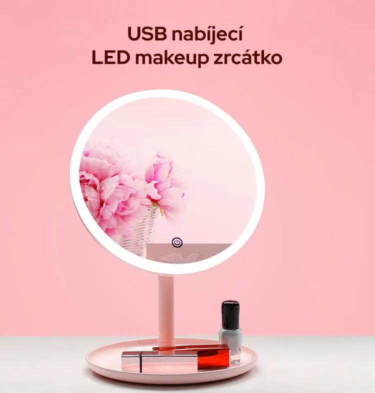 Bezdoteku LED kozmetické makeup zrkadlo guľaté veľké ružové