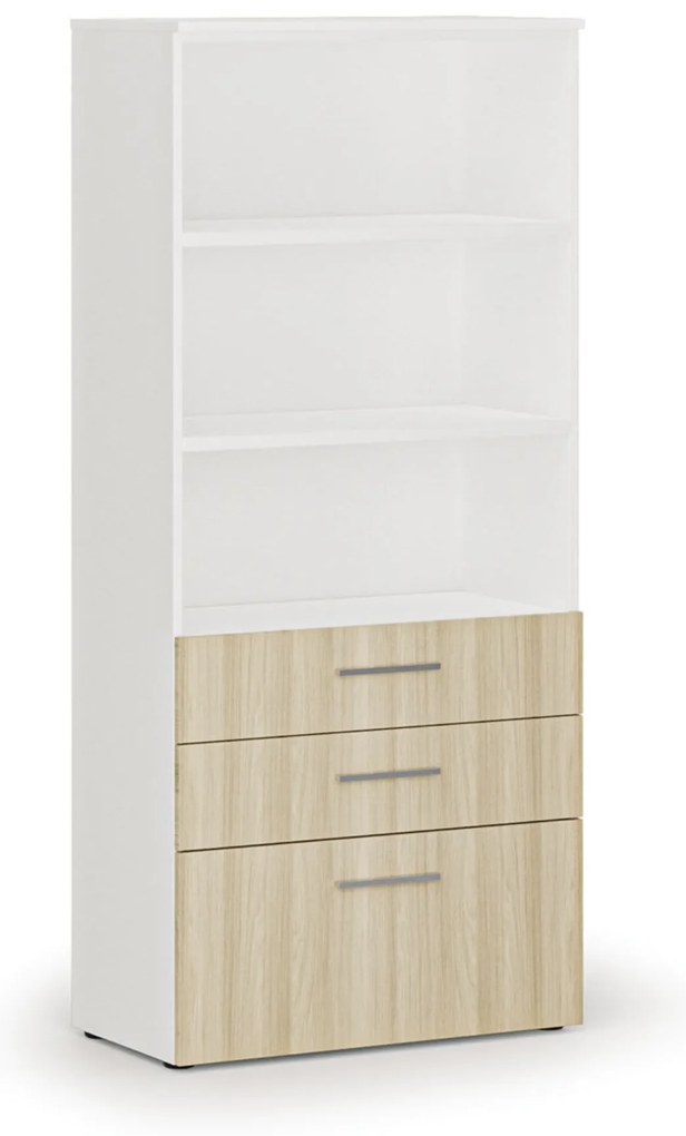 Kancelárska skriňa s kombinovanými zásuvkami PRIMO WHITE, 800 x 420 x 1781 mm, biela/dub pr.
