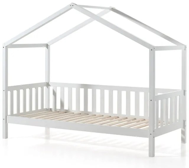 Biela domčeková detská posteľ z borovicového dreva Vipack Dallas, 90 x 200 cm