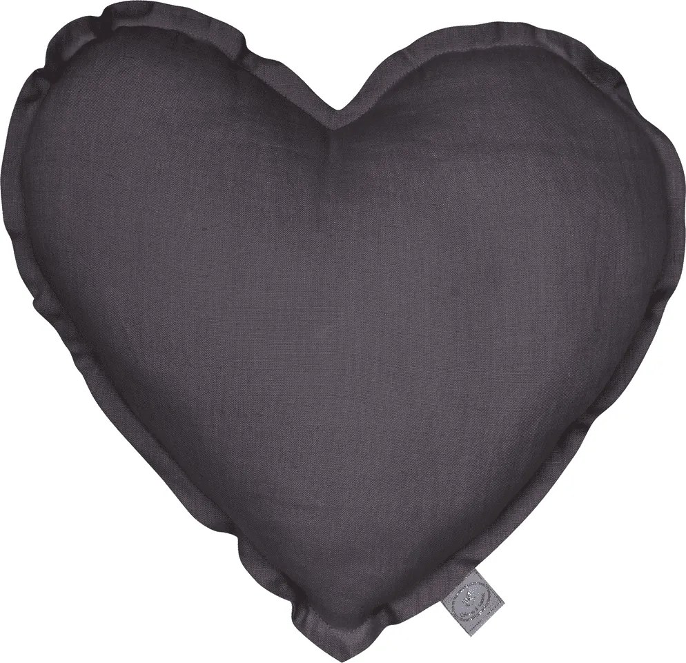 Ľanový vankúš srdca grafitová 44cm