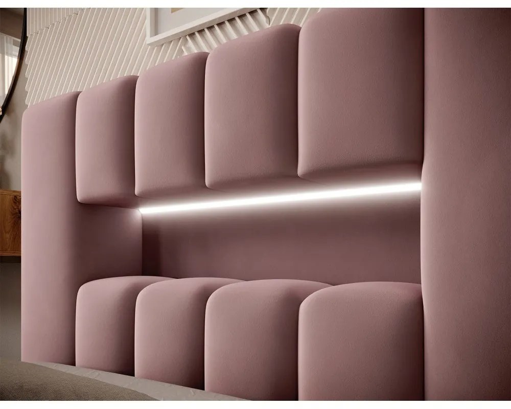 Ružová čalúnená jednolôžková posteľ s úložným priestorom s roštom 90x200 cm Lamica – ELTAP