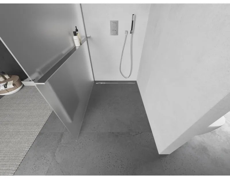 Mexen Kioto+ L, sprchová zástena Walk-In s poličkou a vešiakom 110 x 200 cm, 8mm sklo námraza, chrómový profil, 800-110-123-01-30