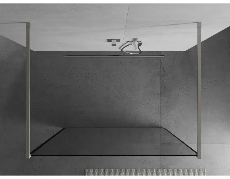 Mexen Kioto, sprchová zástena Walk-In 140 x 200 cm, 8mm sklo čierny vzor, brúsená oceľ profil, 800-140-002-97-70