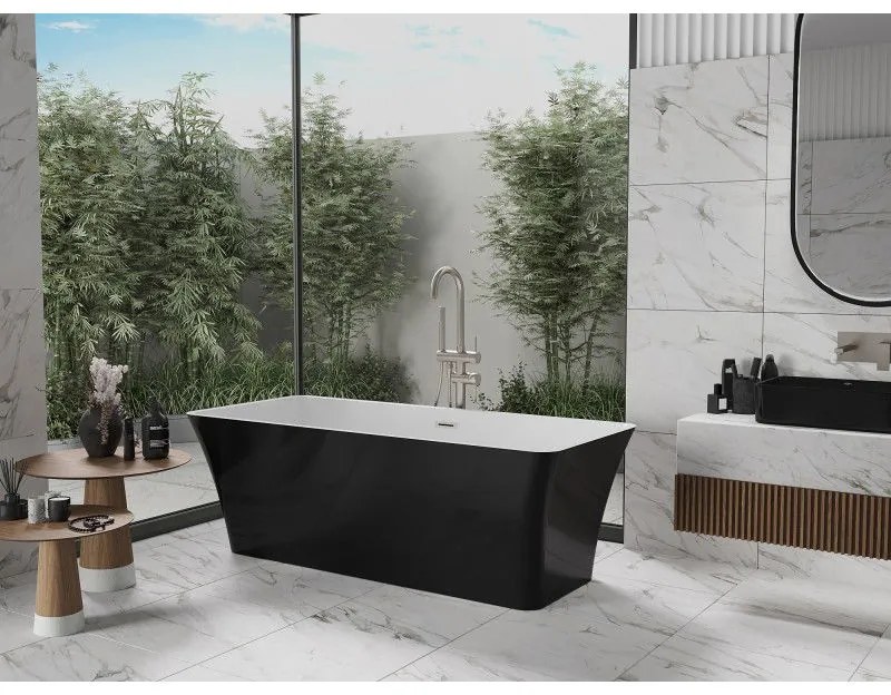 Mexen Tonia, voľne stojaca vaňa 170 x 75 cm, biela-čierna, brúsená oceľ prepad, 52171707575-97