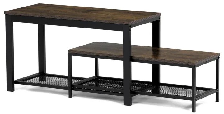 Botník 2 police, MDF dekor staré dřevo, kov - černý matný lak