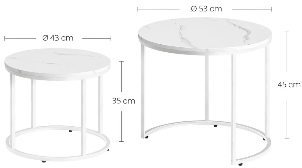 Sada konferenčných stolíkov MARLON 2 ks, dekor biely mramor