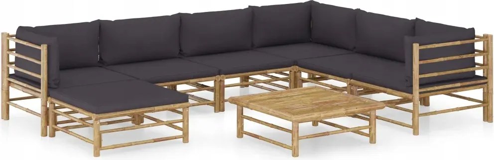 vidaXL 8-dielna záhradná sedacia súprava, tmavosivé podložky, bambus