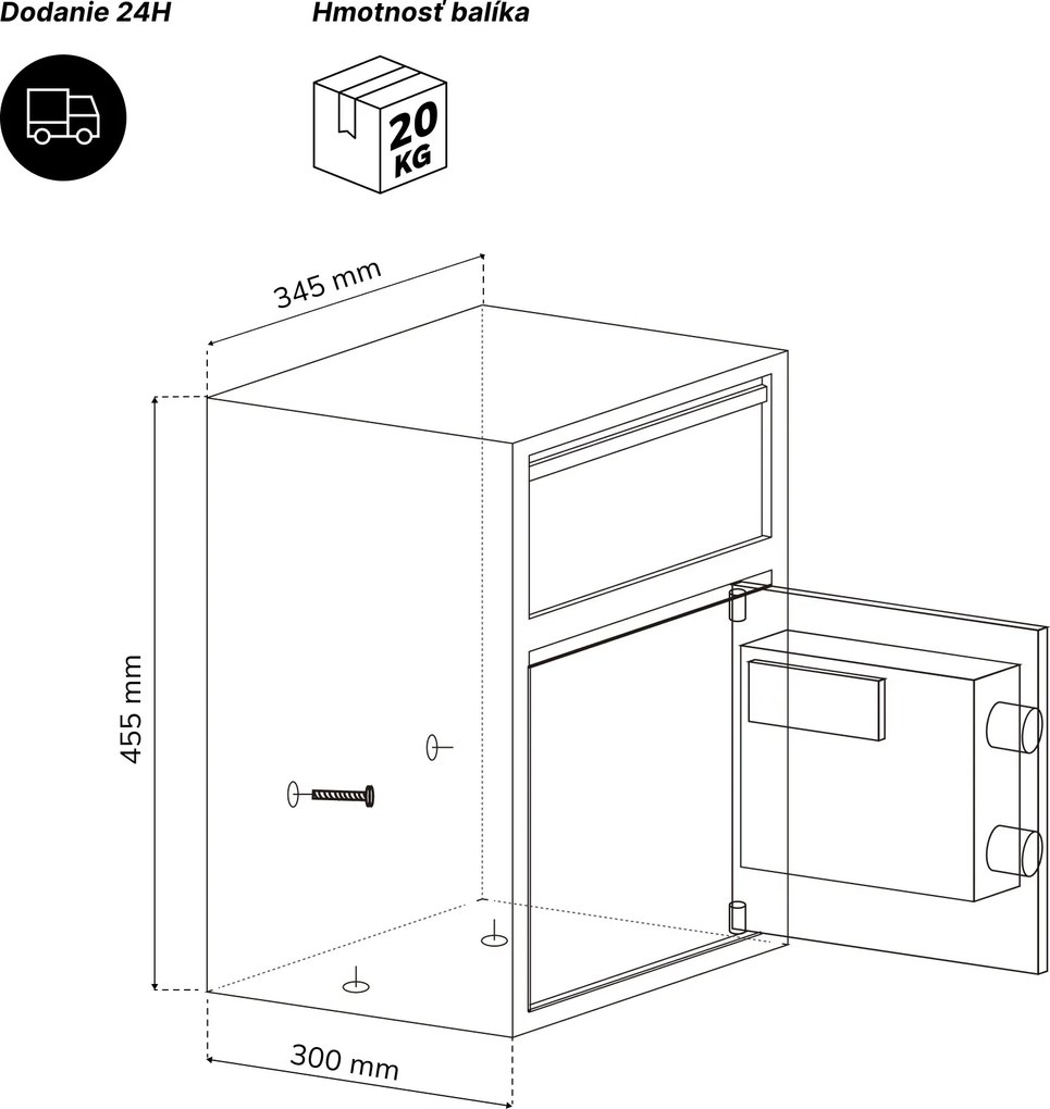 Depozitný trezor s vhadzovaním, elektronický zámok na kód, na peniaze a dokumenty, 345x455x300 mm: CEDRIC