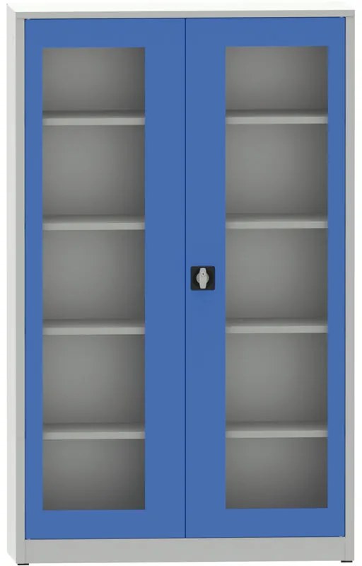 Kovona Zváraná policová skriňa s presklenými dverami, 1950 x 1200 x 600 mm, sivá/modrá