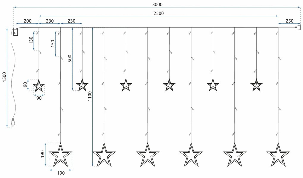Tutumi Tutumi, LED hviezdna girlanda 3m + ovládač CD002-138, CHR-00329