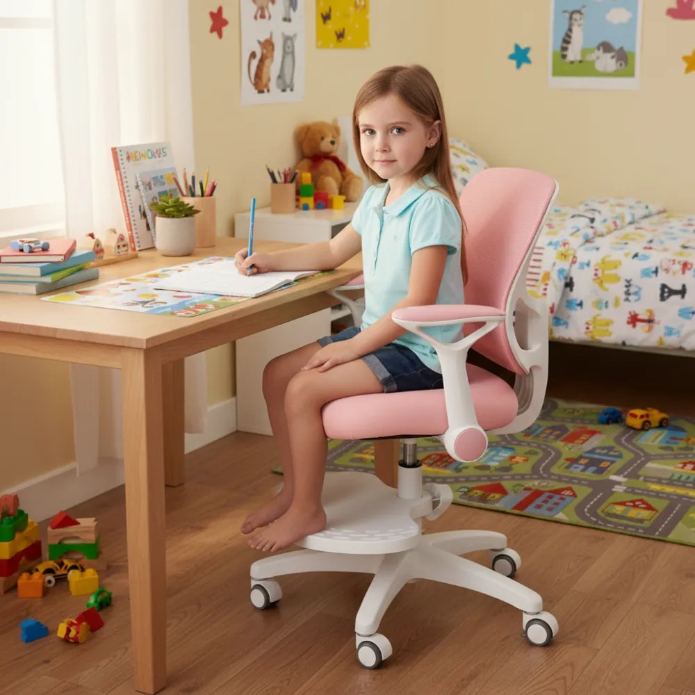 Detská rastúca stolička Neoseat JUNI 007 — látka, prateľný poťah, ružová
