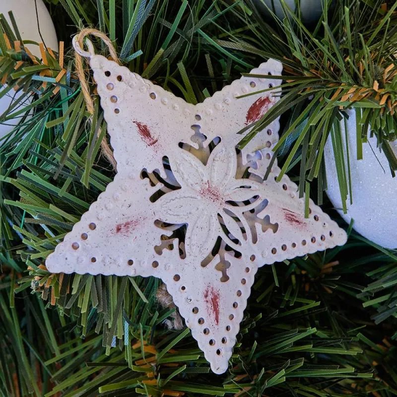 DECOLED Kovová vánoční závěsná ozdoba s patinou hvězda, vzorovaná