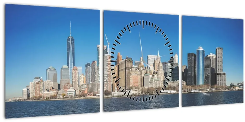 Obraz - Manhattan v New Yorku (s hodinami) (90x30 cm)