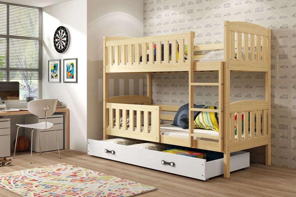 Interbeds Poschodová posteľ Kubus prírodná so šuplíkom 190cm x 90cm - biela