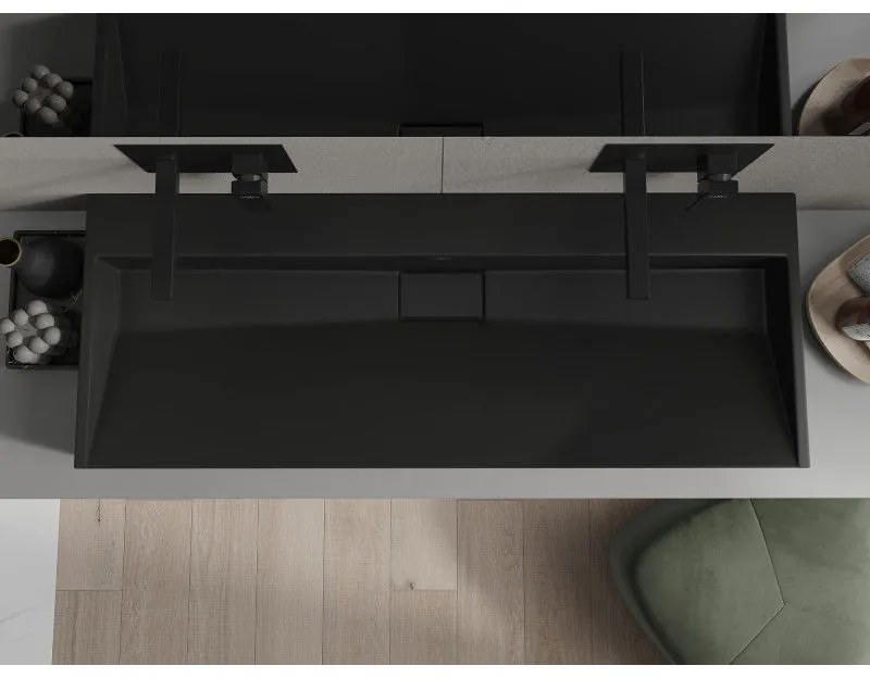 Mexen Ava, umývadlo na dosku z konglomerátu B/O 120 x 46 cm, čierna matná, 23011270