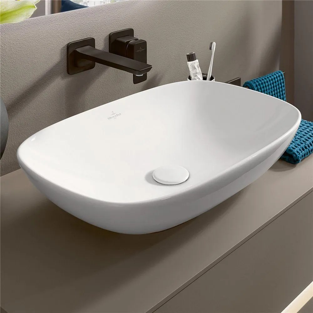 VILLEROY & BOCH Loop & Friends obdĺžnikové umývadlo na dosku bez otvoru, bez prepadu, 560 x 380 mm, biela alpská, 4A490101