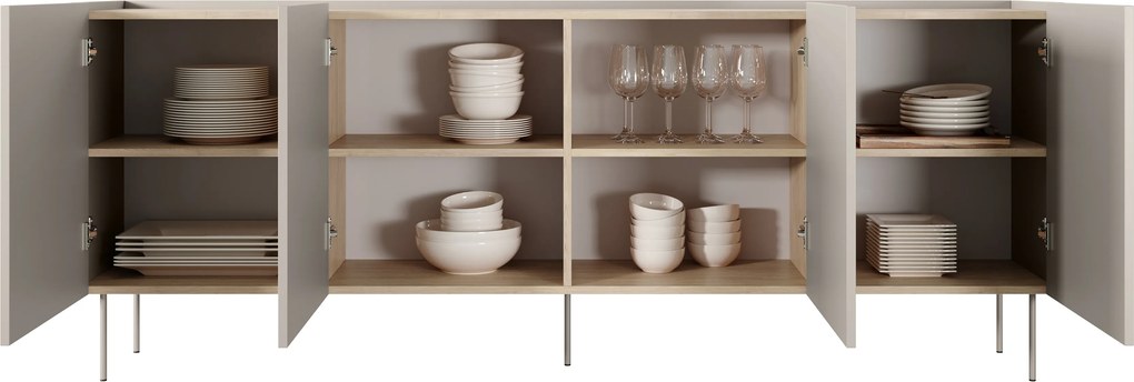 Komoda Desin 220 cm s kovovými nohami - kašmír / dub nagano