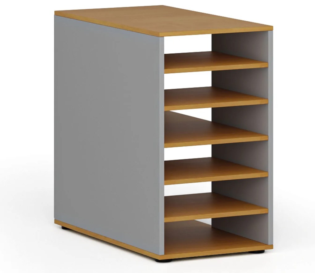 Prístavná policová skrinka k pracovnému stolu PRIMO GRAY, pravá, sivá/buk