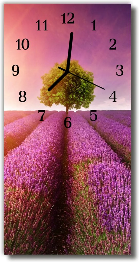 Sklenené hodiny vertikálne  Príroda POLA levanduľa fialová