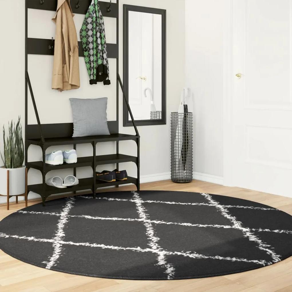 Chlpatý koberec vysoký vlas moderný čierno-krémový Ø 200 cm 375423