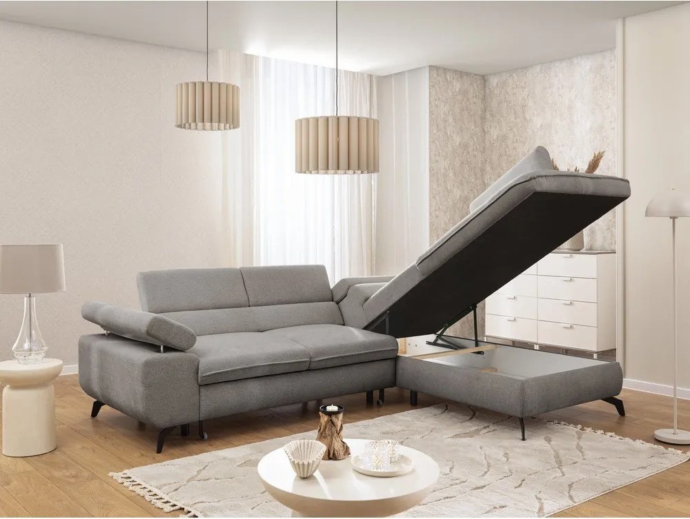 Svetlosivá ženilková rohová pohovka (pravý roh/do L) Marbeya – Ropez