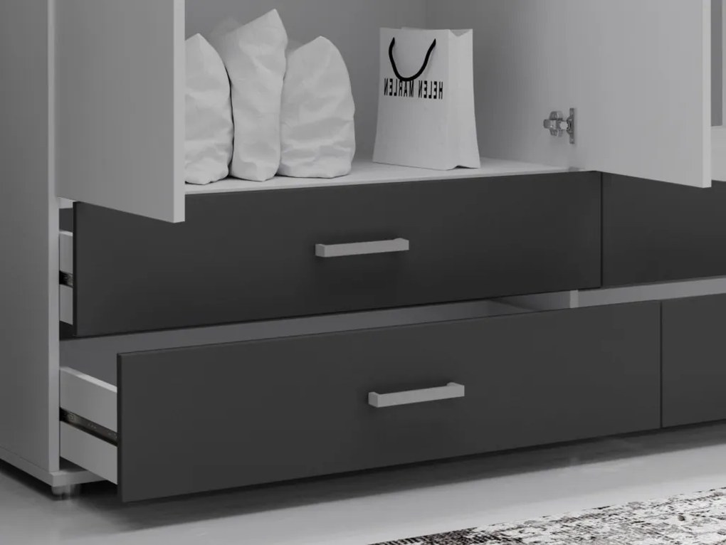 Šatníková skriňa Ivar, 180 cm, biela/grafit