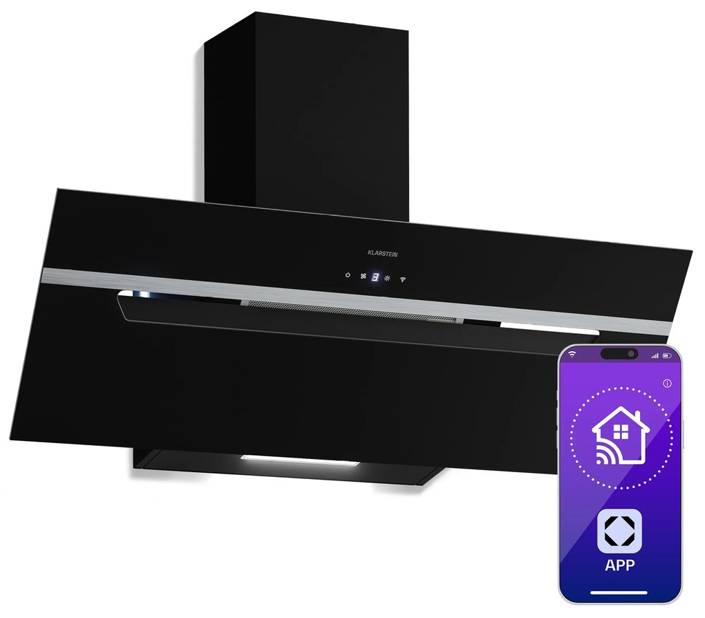 Klarstein BigBite šikmý digestor | režim odsávania vzduchu a recirkulácie | bezpečnostné sklo | 417 m³/h | 90 cm