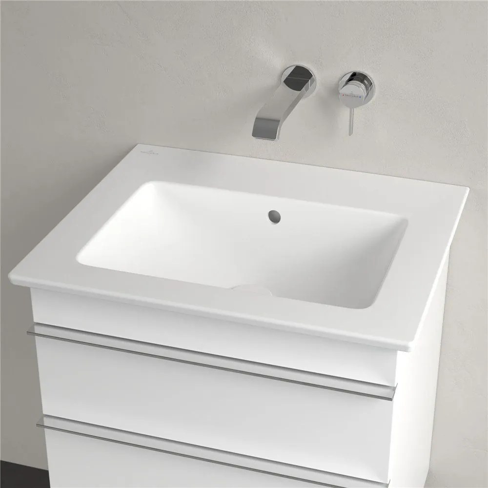 VILLEROY & BOCH Venticello závesné umývadlo bez otvoru, s prepadom, 600 x 500 mm, Stone White, s povrchom CeramicPlus, 412462RW