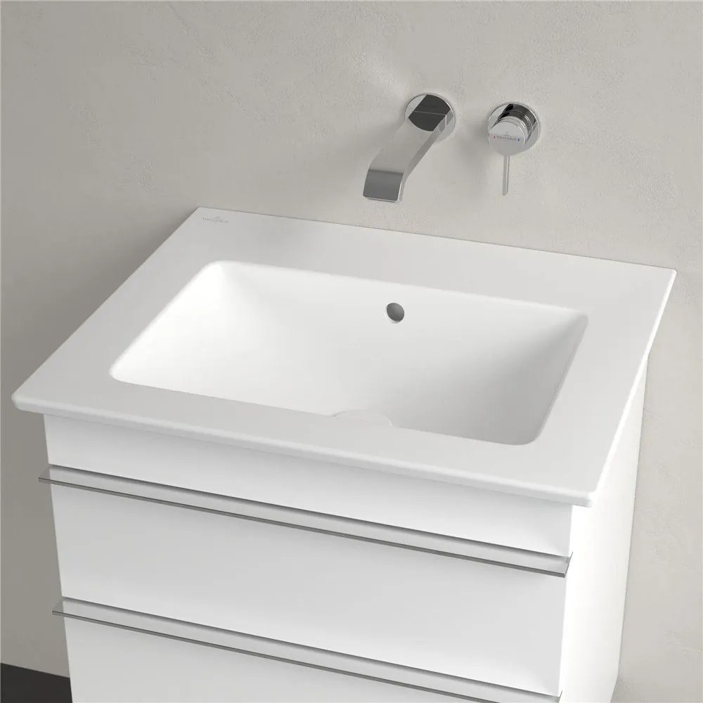 VILLEROY &amp; BOCH Venticello závesné umývadlo bez otvoru, s prepadom, 600 x 500 mm, Stone White, s povrchom CeramicPlus, 412462RW