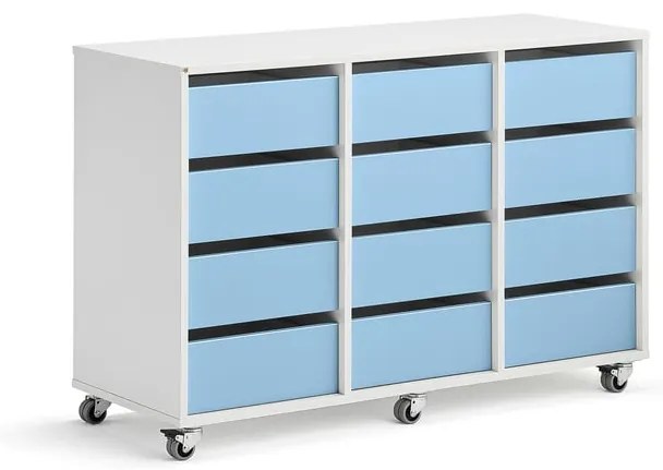 Úložná skriňa CASPER, 12 zásuviek, biela, modrá