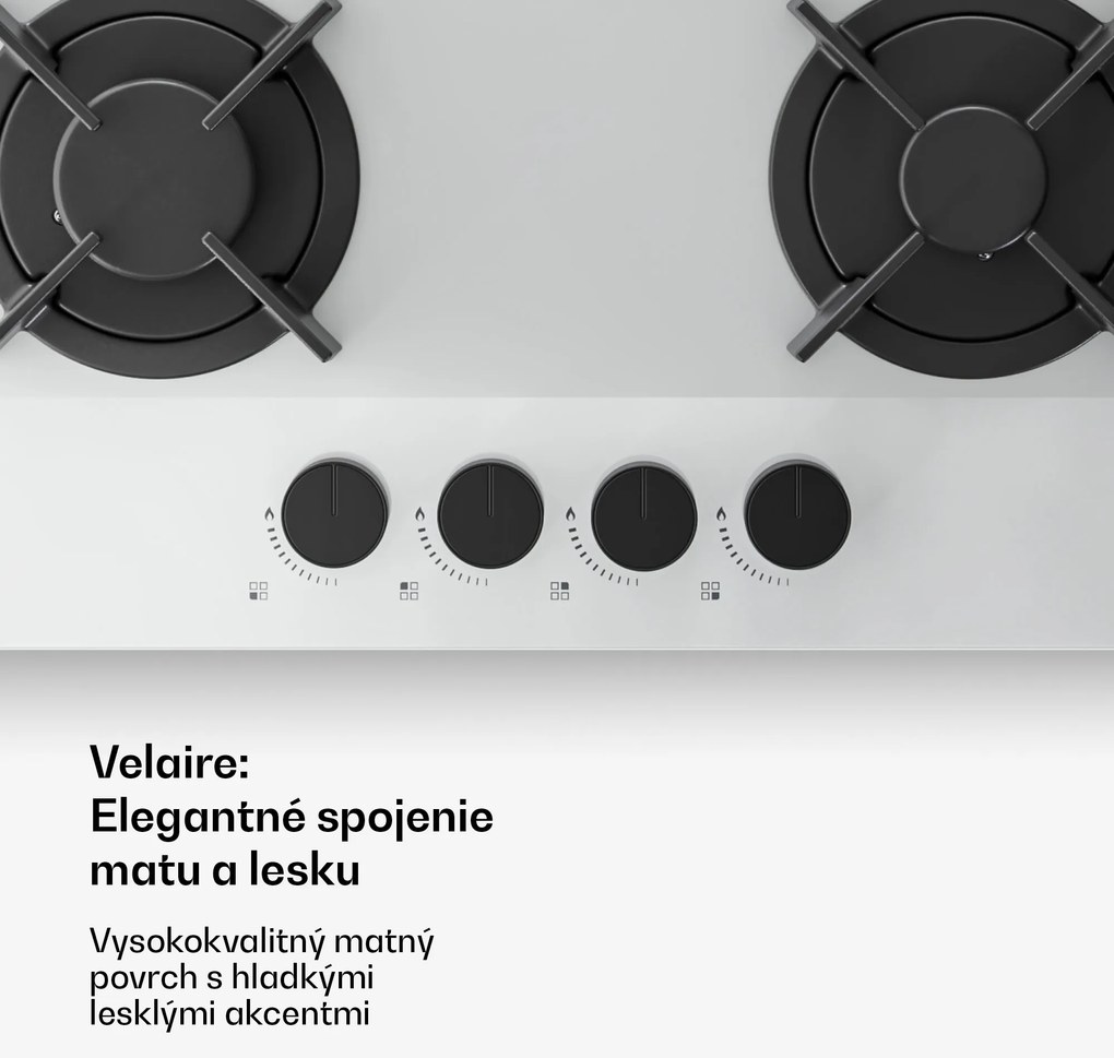 Klarstein Plynová varná doska Velaire, 4-platnička s elektrickým zapaľovaním, kompatibilná so zemným plynom a LPG, 8000W, 60cm