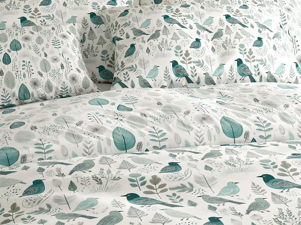 Bavlnené obliečky LEAFBIRD POLY bielo-zelené Rozmer obliečky: 70 x 90 cm | 140 x 200 cm