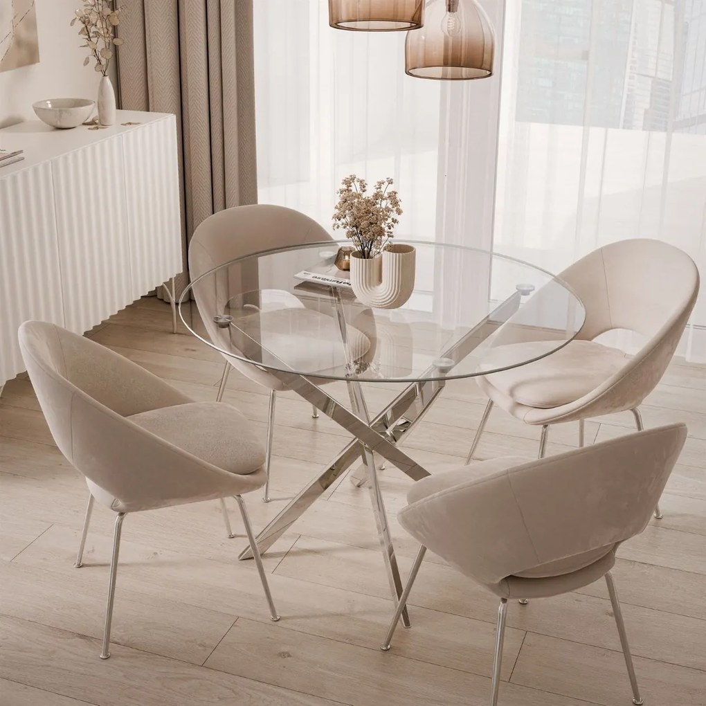 OKRÚHLY JEDÁLENSKÝ STÔL PASCAL CHRÓM + ČÍRE SKLO 100 cm