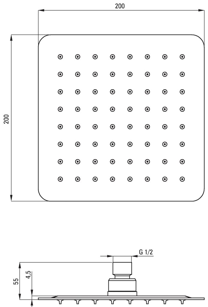 Deante Floks, dažďová hlavica z nerezovej ocele 200x200 mm štvorcová, chrómová, NAC_005K