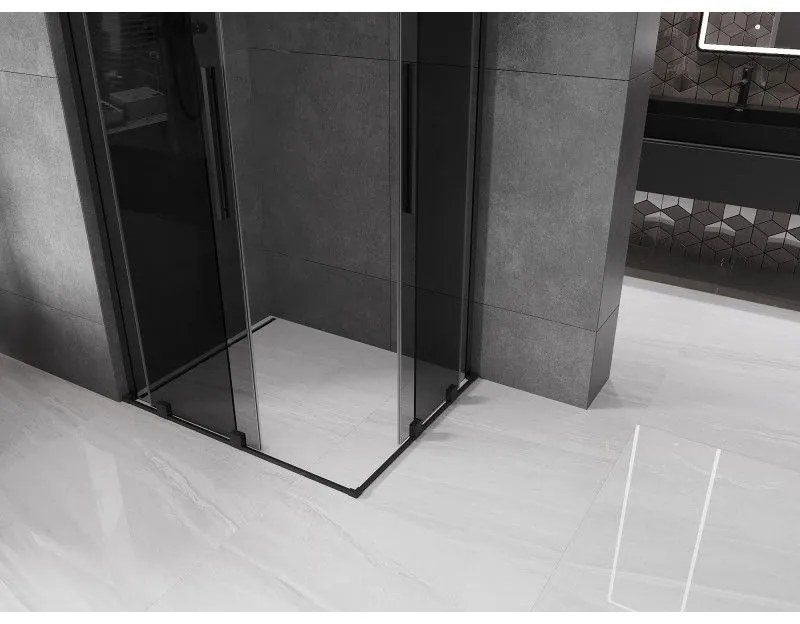 Mexen Velar L Duo, sprchový kút s posuvnými dverami 90 x 80 cm, 8mm šedé sklo, čierna matná, 871-090-080-02-43-70